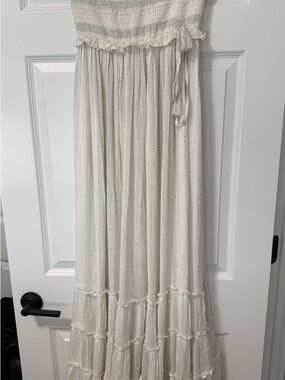 PQ Swim Cream Smocked Tiered Maxi Coverup